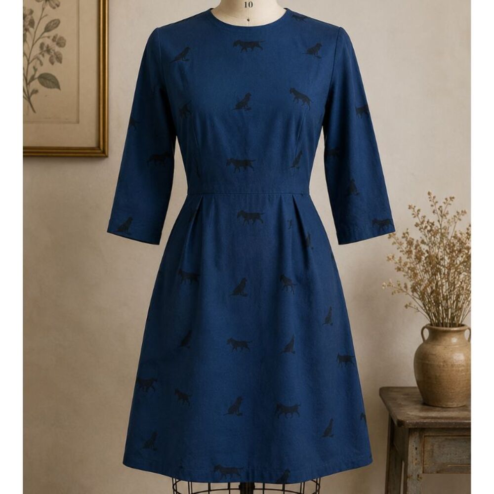 Vintage The Vested Gentress Dog Print Wool Dress Blue Women’s Size 10 USA
